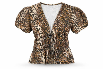 ASOS Design Women’s Leopard Print Wrap Blouse Puff Sleeve Size 8