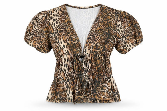 ASOS Design Women’s Leopard Print Wrap Blouse Puff Sleeve Size 8