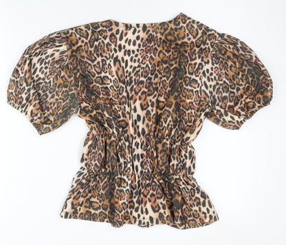 ASOS Design Women’s Leopard Print Wrap Blouse Puff Sleeve Size 8