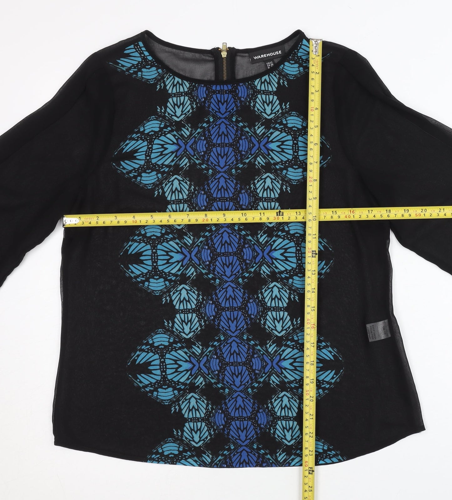 Womens UK Size 12 Warehouse Black Tunic Blouse