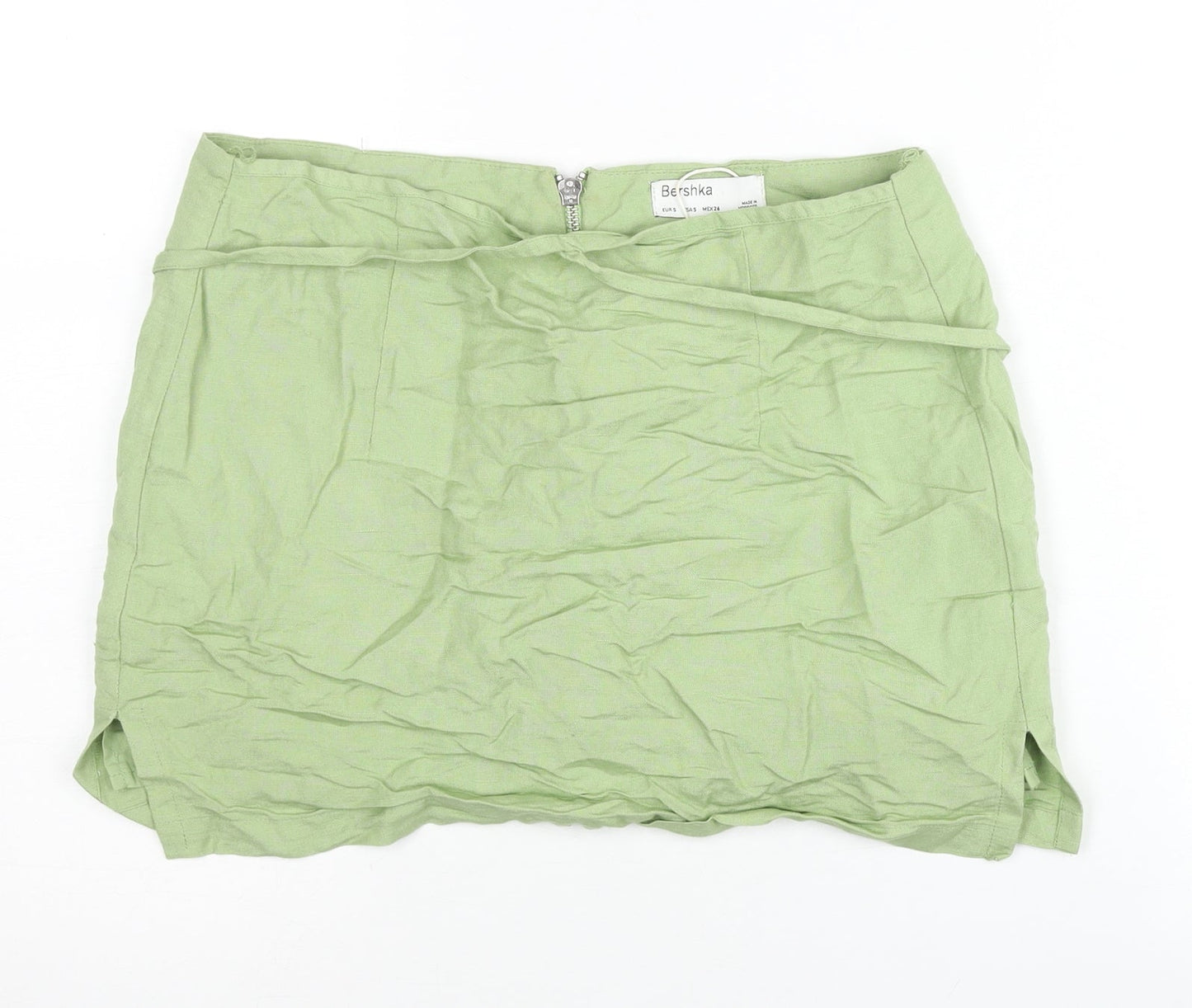 Bershka Women’s Green Linen Blend Short Pencil Skirt Size 8