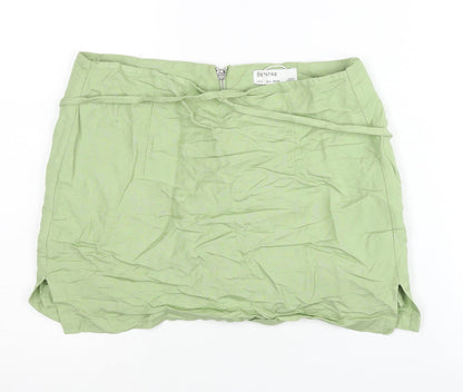 Bershka Women’s Green Linen Blend Short Pencil Skirt Size 8