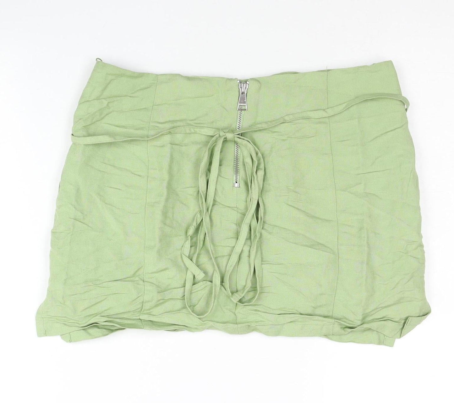 Bershka Women’s Green Linen Blend Short Pencil Skirt Size 8