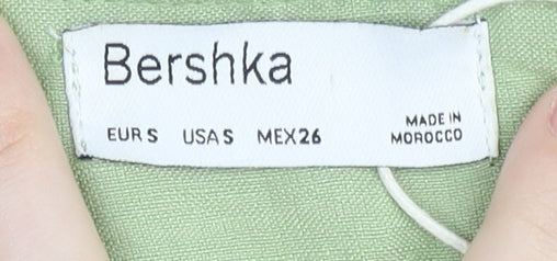 Bershka Women’s Green Linen Blend Short Pencil Skirt Size 8