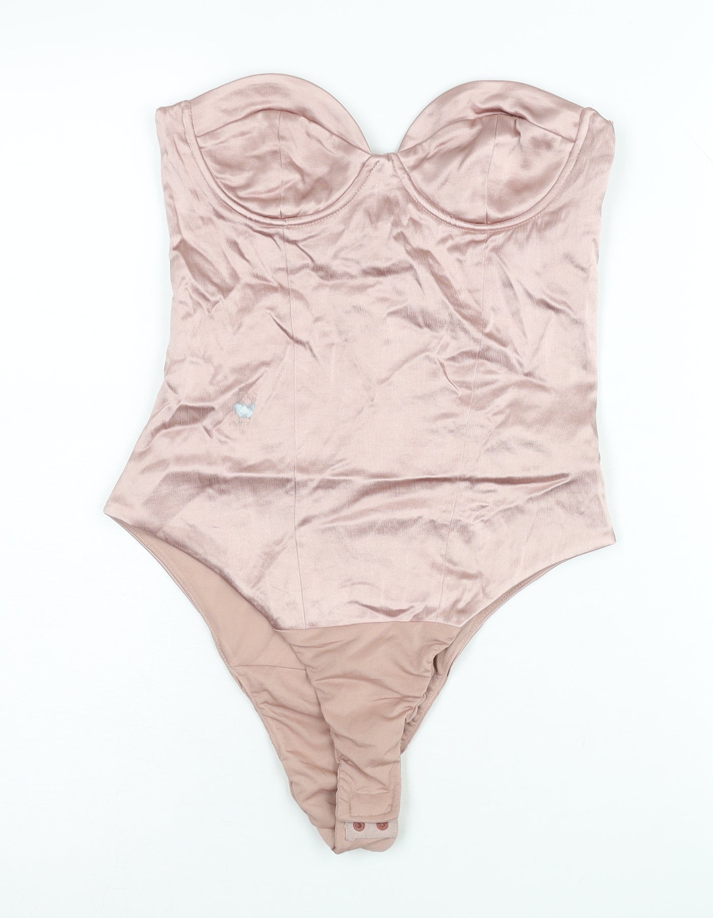 Zara Women Pink Viscose Bodysuit Size S Strapless Sweetheart Neckline