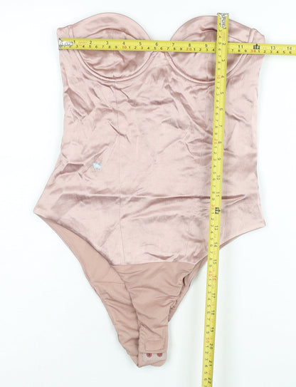 Zara Women Pink Viscose Bodysuit Size S Strapless Sweetheart Neckline