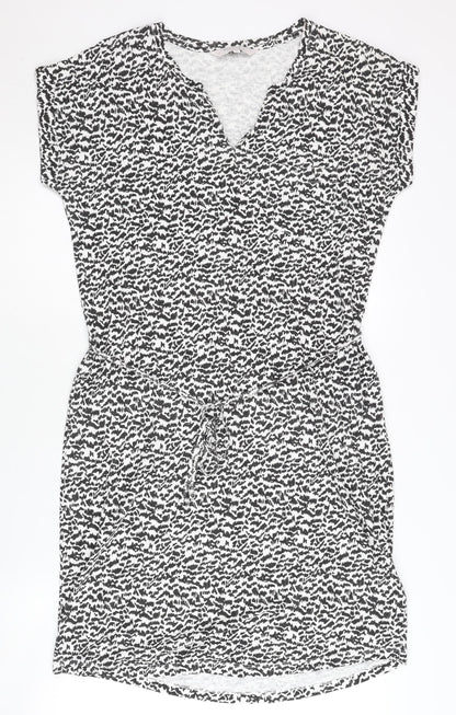 Part Two Women Black Animal Print V-Neck Shirt Dress M