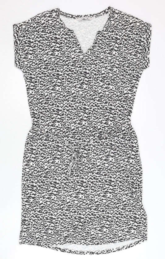 Part Two Women Black Animal Print V-Neck Shirt Dress M