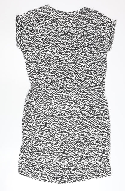 Part Two Women Black Animal Print V-Neck Shirt Dress M