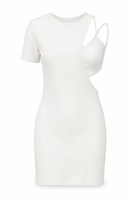 Bershka Women’s White Bodycon Mini Dress Size S Scoop Neck Sleeveless