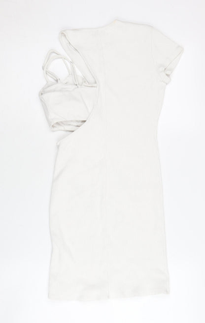Bershka Women’s White Bodycon Mini Dress Size S Scoop Neck Sleeveless