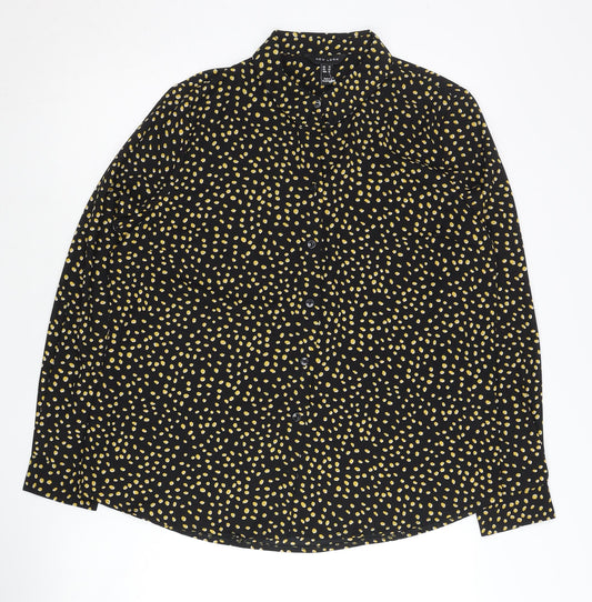 New Look Womens Black Polka Dot Button-Up Shirt Size 14