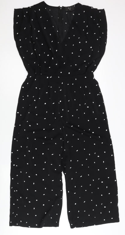AX Paris Women’s Black Polka Dot Wide Leg V-Neck Jumpsuit Size 12