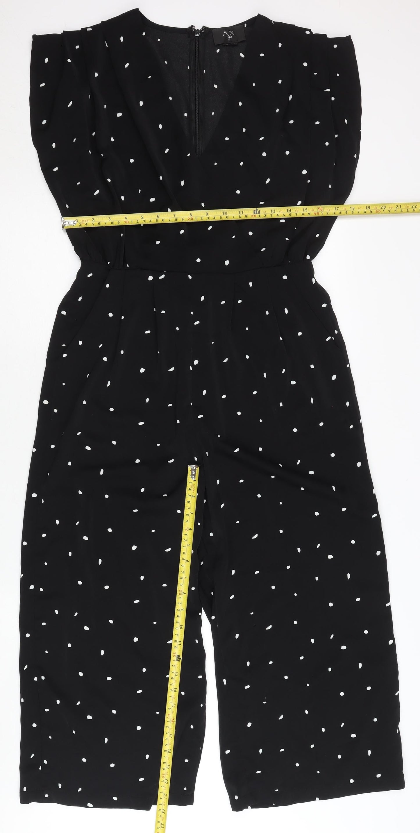 AX Paris Women’s Black Polka Dot Wide Leg V-Neck Jumpsuit Size 12