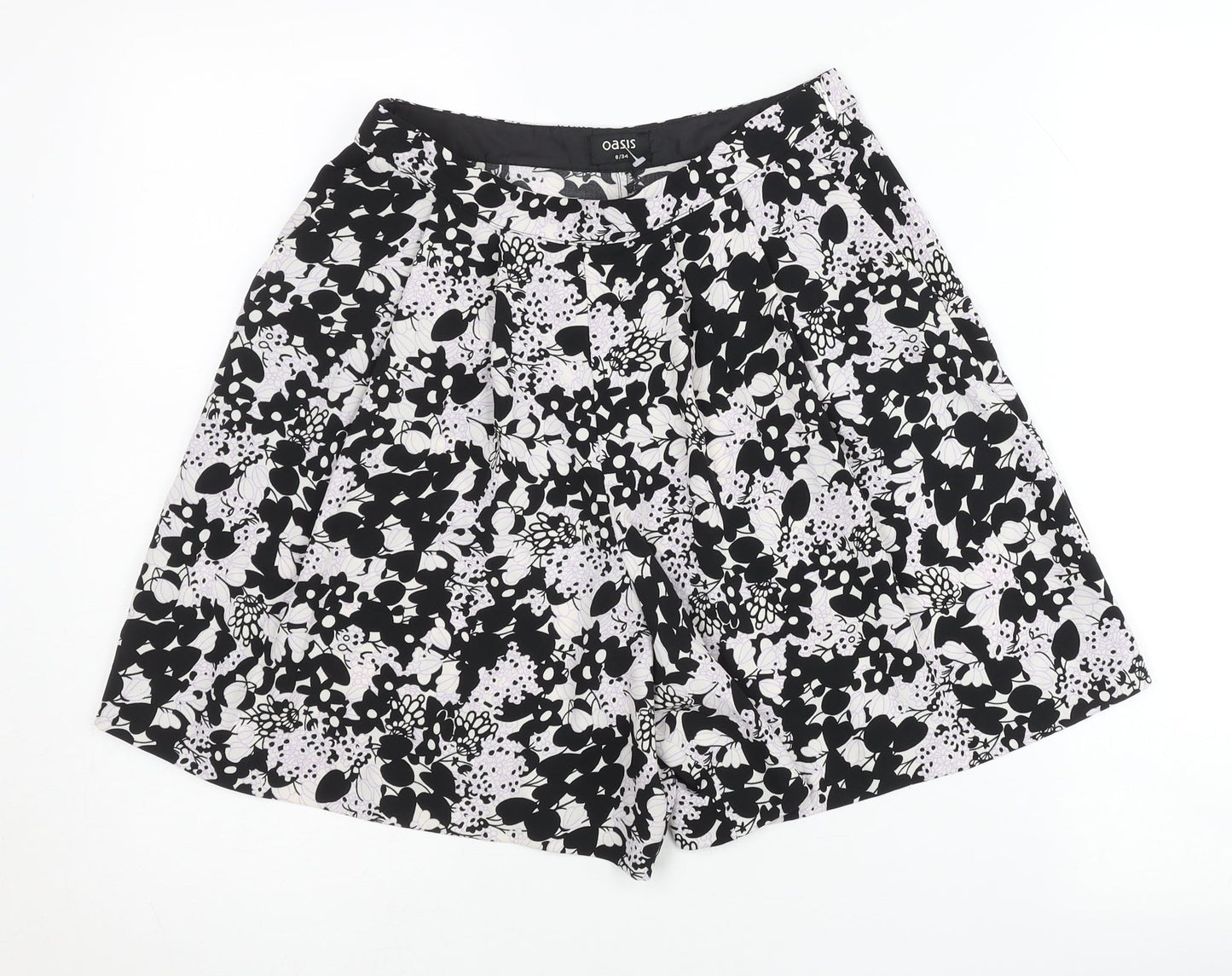 Oasis Womens Black Floral Culotte Shorts Size 8 Pleated Summer