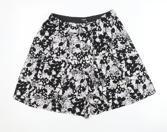 Oasis Womens Black Floral Culotte Shorts Size 8 Pleated Summer