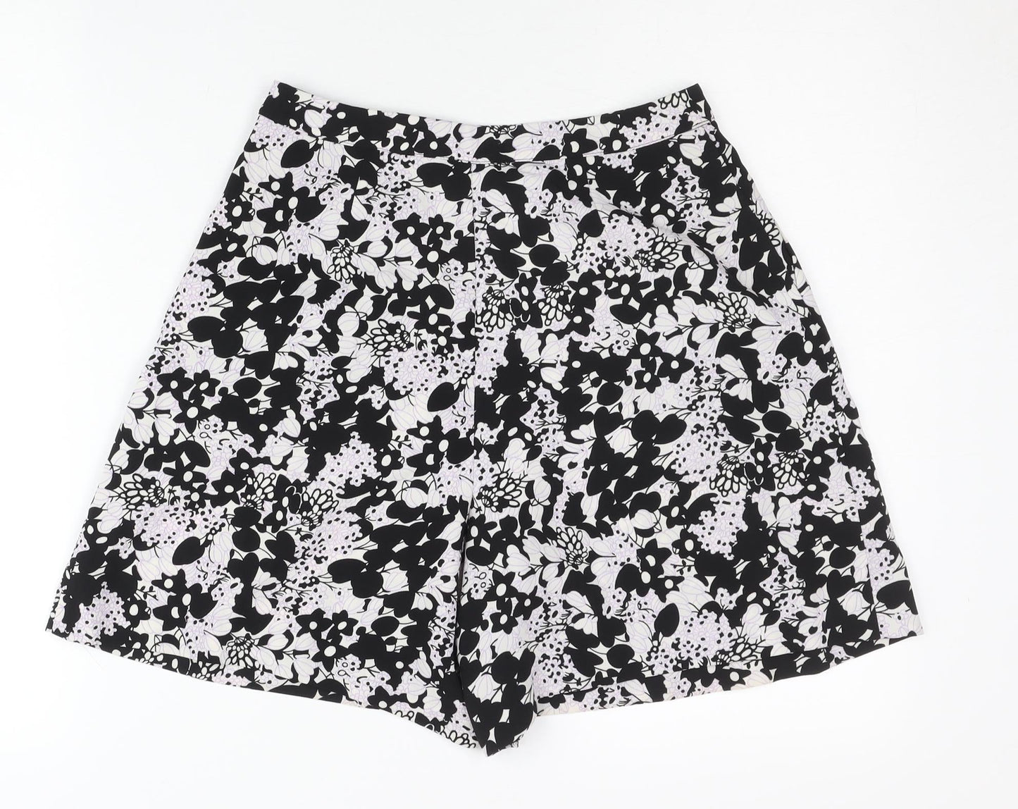 Oasis Womens Black Floral Culotte Shorts Size 8 Pleated Summer