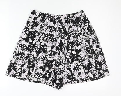 Oasis Womens Black Floral Culotte Shorts Size 8 Pleated Summer