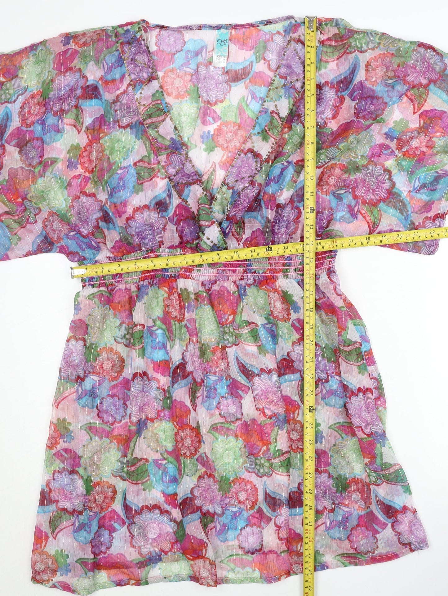 Ocean Club Women’s Multicoloured Floral Kaftan Dress Size 18 Summer Beachwear