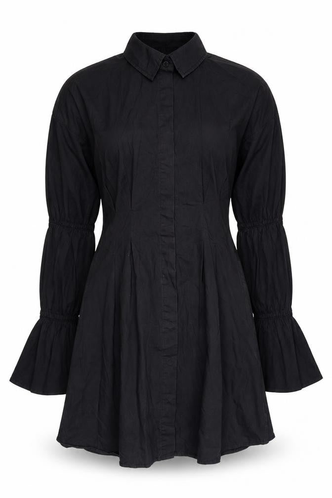 Front view of Missguided Women’s Black UK 6 Shirt Dress Long Sleeve Cotton
