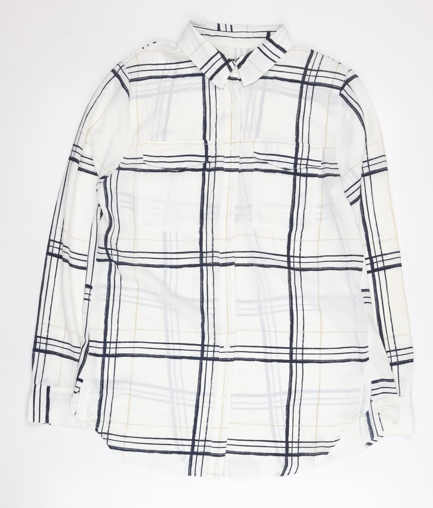Womens UK Size 10 Marks and Spencer White Basic Button-Up