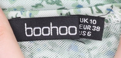 Boohoo Women’s Green Floral Ruched Puff Sleeve Bodysuit Size 10