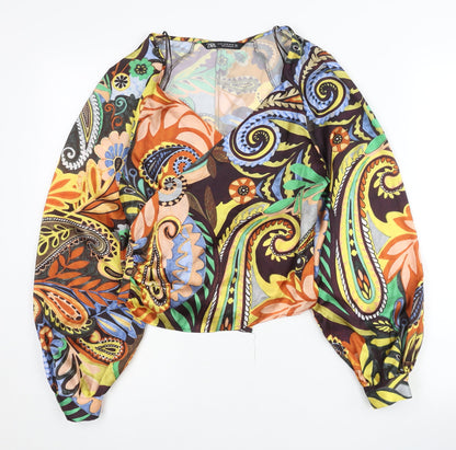 Womens UK Size XS Zara Multicoloured Wrap Blouse