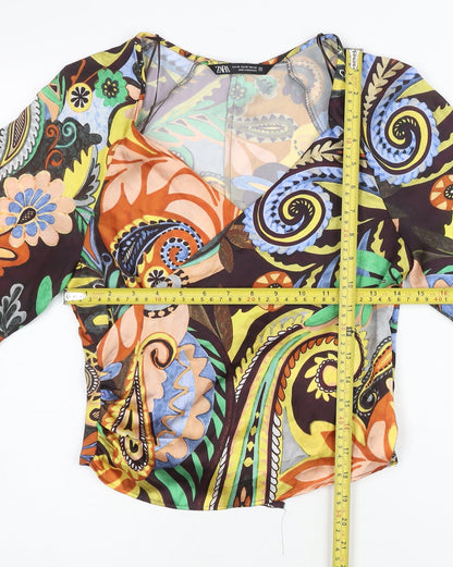 Womens UK Size XS Zara Multicoloured Wrap Blouse