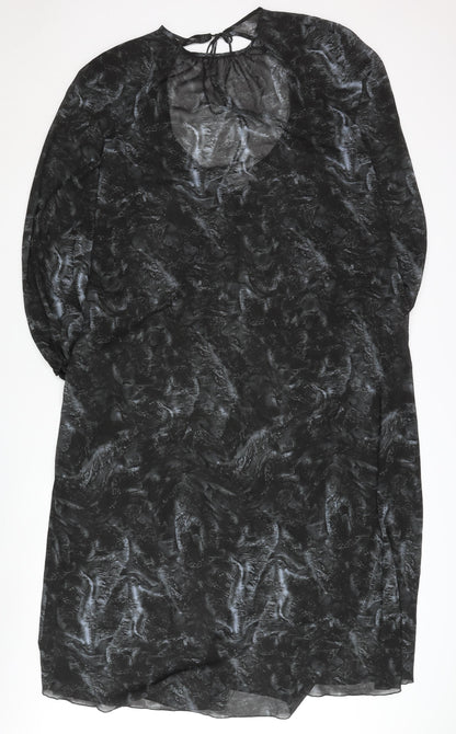 Weekday Women’s Black Midi Shift Dress Size M Sheer Tie Neck