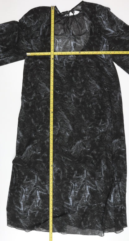 Weekday Women’s Black Midi Shift Dress Size M Sheer Tie Neck