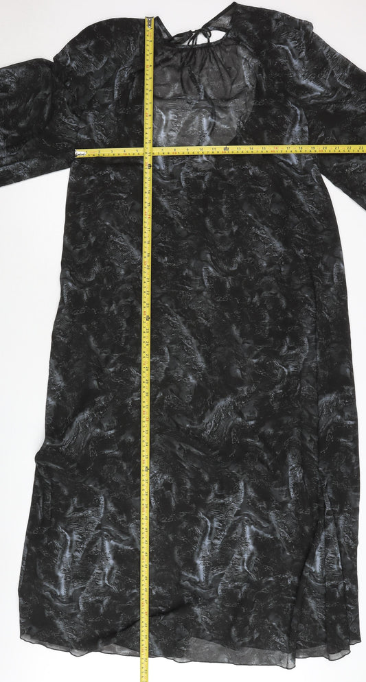 Weekday Women’s Black Midi Shift Dress Size M Sheer Tie Neck