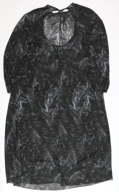 Weekday Women’s Black Midi Shift Dress Size M Sheer Tie Neck
