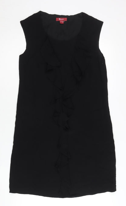 Monsoon Women’s Black Ruffle Shift Dress Size 12 Knee Length Sleeveless