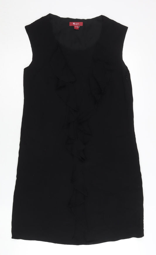 Monsoon Women’s Black Ruffle Shift Dress Size 12 Knee Length Sleeveless