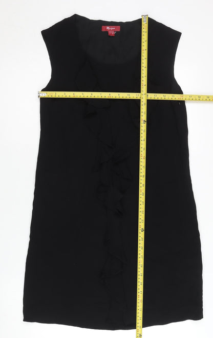 Monsoon Women’s Black Ruffle Shift Dress Size 12 Knee Length Sleeveless