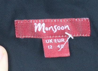 Monsoon Women’s Black Ruffle Shift Dress Size 12 Knee Length Sleeveless