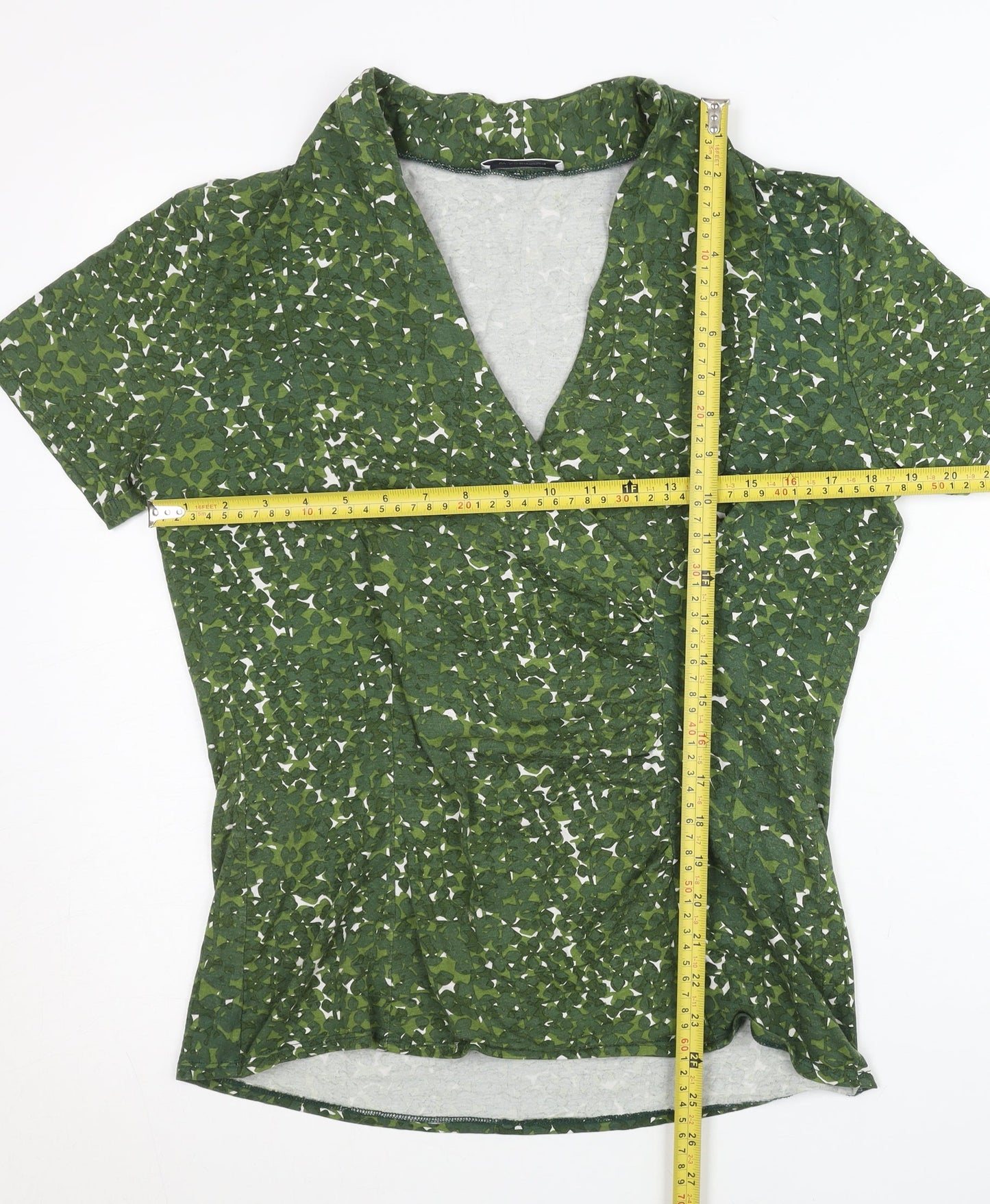 Windsmoor Womens Green Floral Wrap Blouse Short Sleeve Size M
