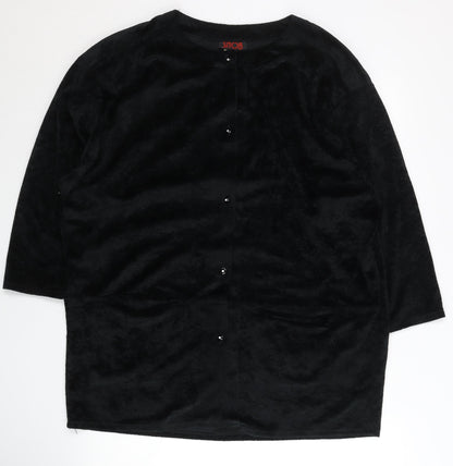 SNOB Womens Black Size 12 Velvet Short Sleeve Cardigan