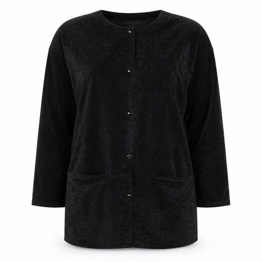 SNOB Womens Black Size 12 Velvet Short Sleeve Cardigan