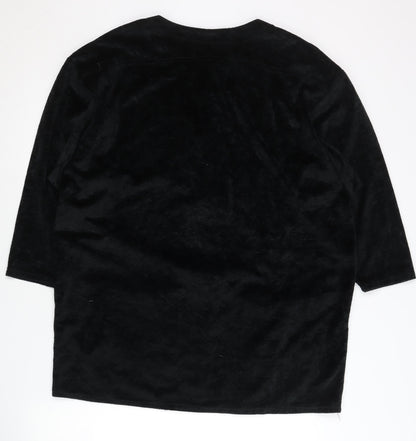 SNOB Womens Black Size 12 Velvet Short Sleeve Cardigan