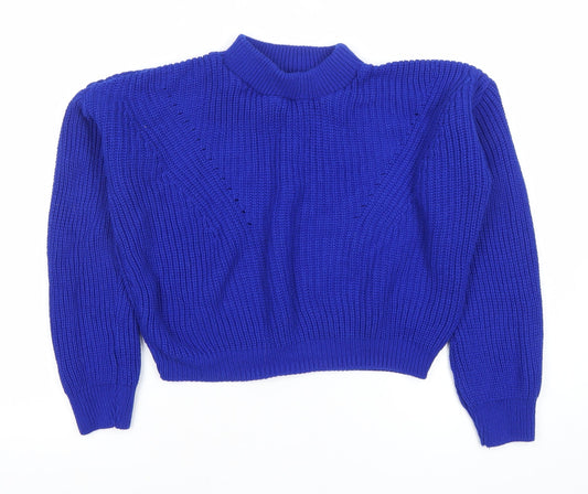 Boohoo Women’s Blue Mock Neck Chunky Knit Pullover Jumper Size L