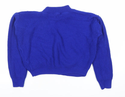 Boohoo Women’s Blue Mock Neck Chunky Knit Pullover Jumper Size L