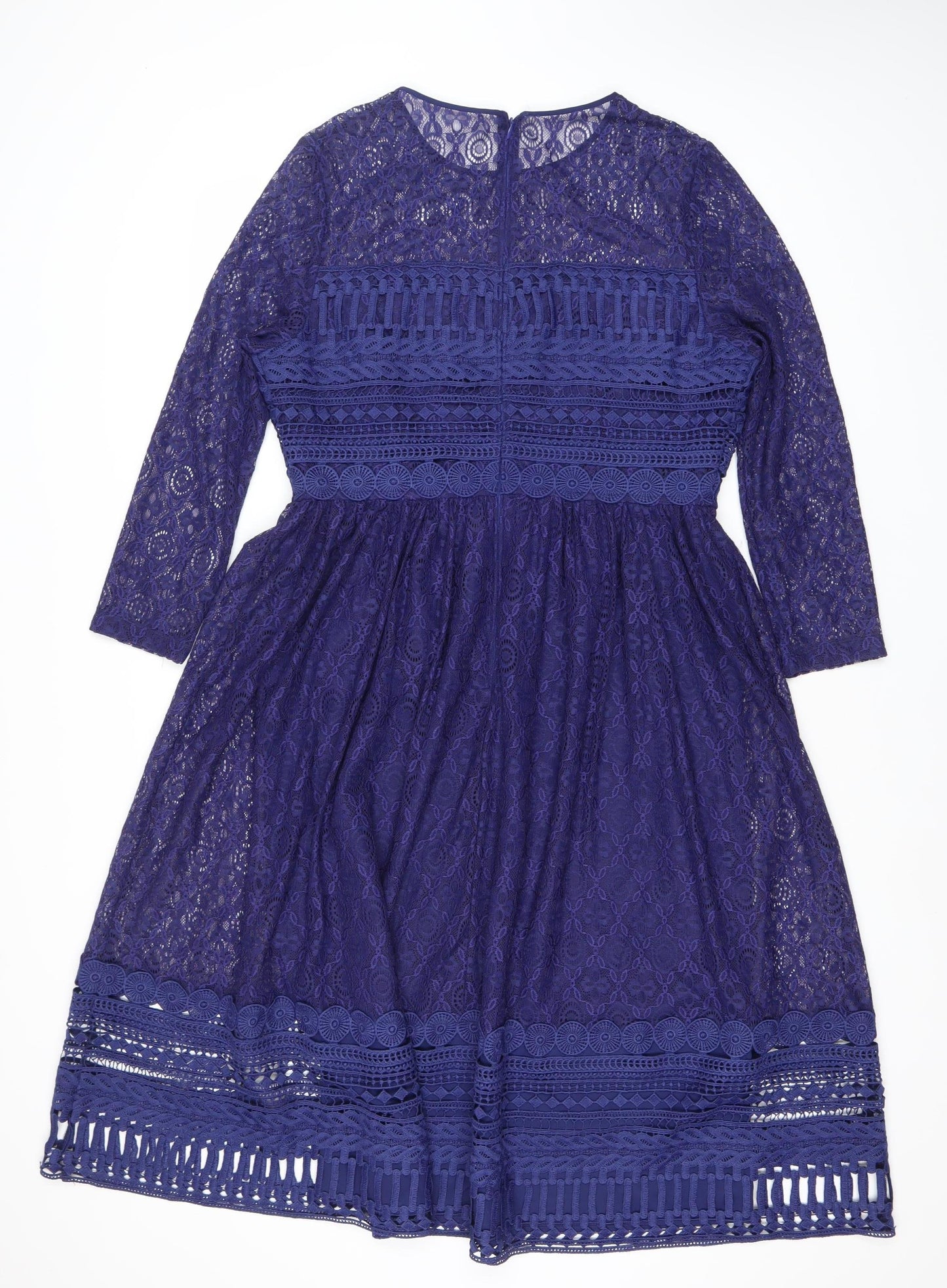 ASOS Women Blue Lace Fit & Flare Knee Dress Size 10