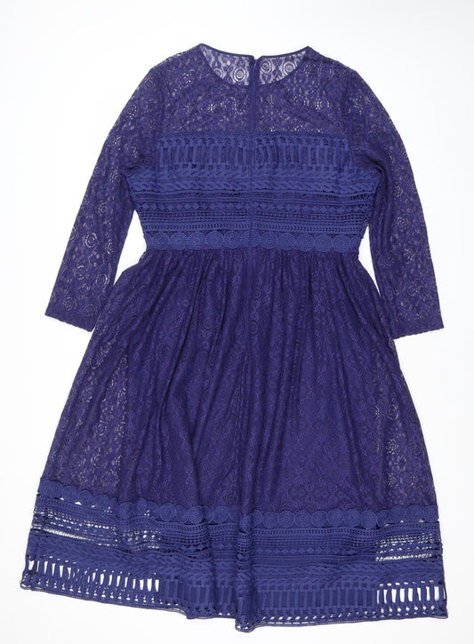 ASOS Women Blue Lace Fit & Flare Knee Dress Size 10