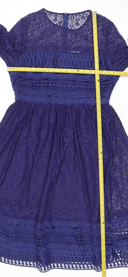 ASOS Women Blue Lace Fit & Flare Knee Dress Size 10