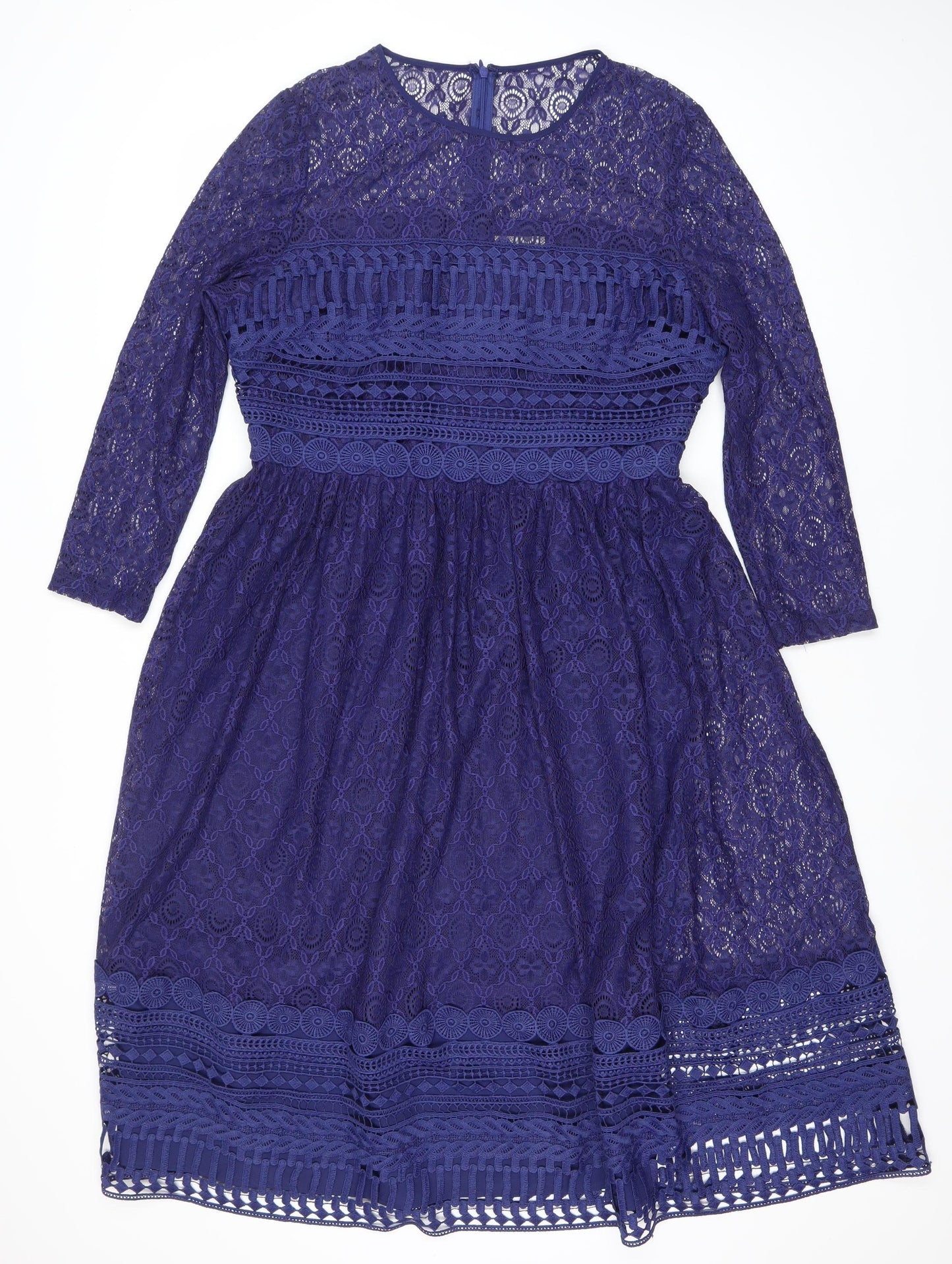 ASOS Women Blue Lace Fit & Flare Knee Dress Size 10