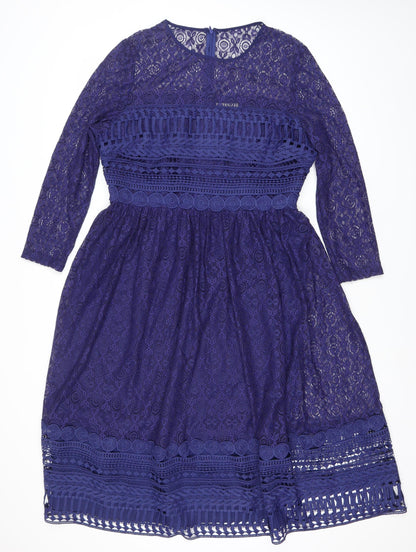 ASOS Women Blue Lace Fit & Flare Knee Dress Size 10