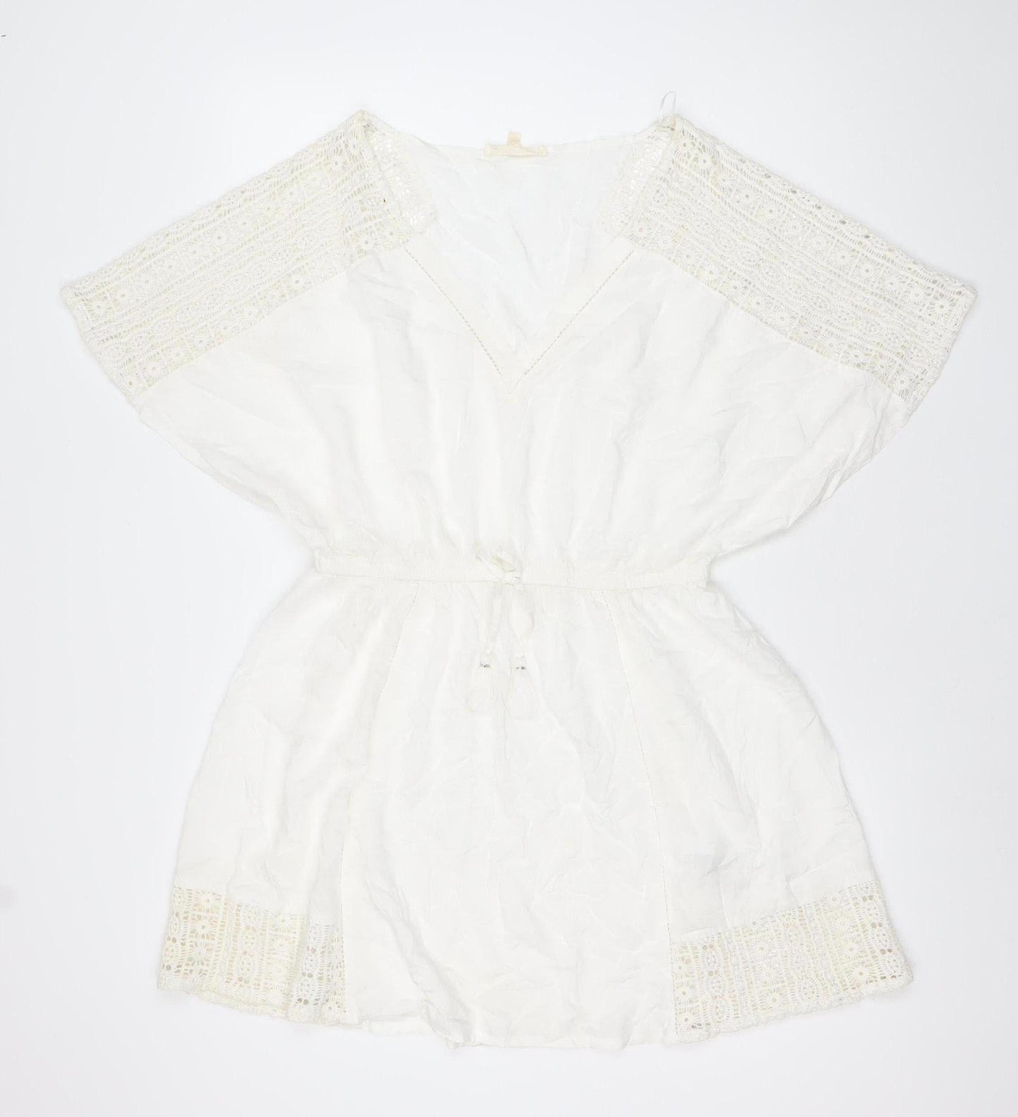 Next Women Ivory Kaftan Dress Size 12 Viscose Crochet Boho Summer