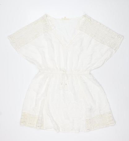 Next Women Ivory Kaftan Dress Size 12 Viscose Crochet Boho Summer