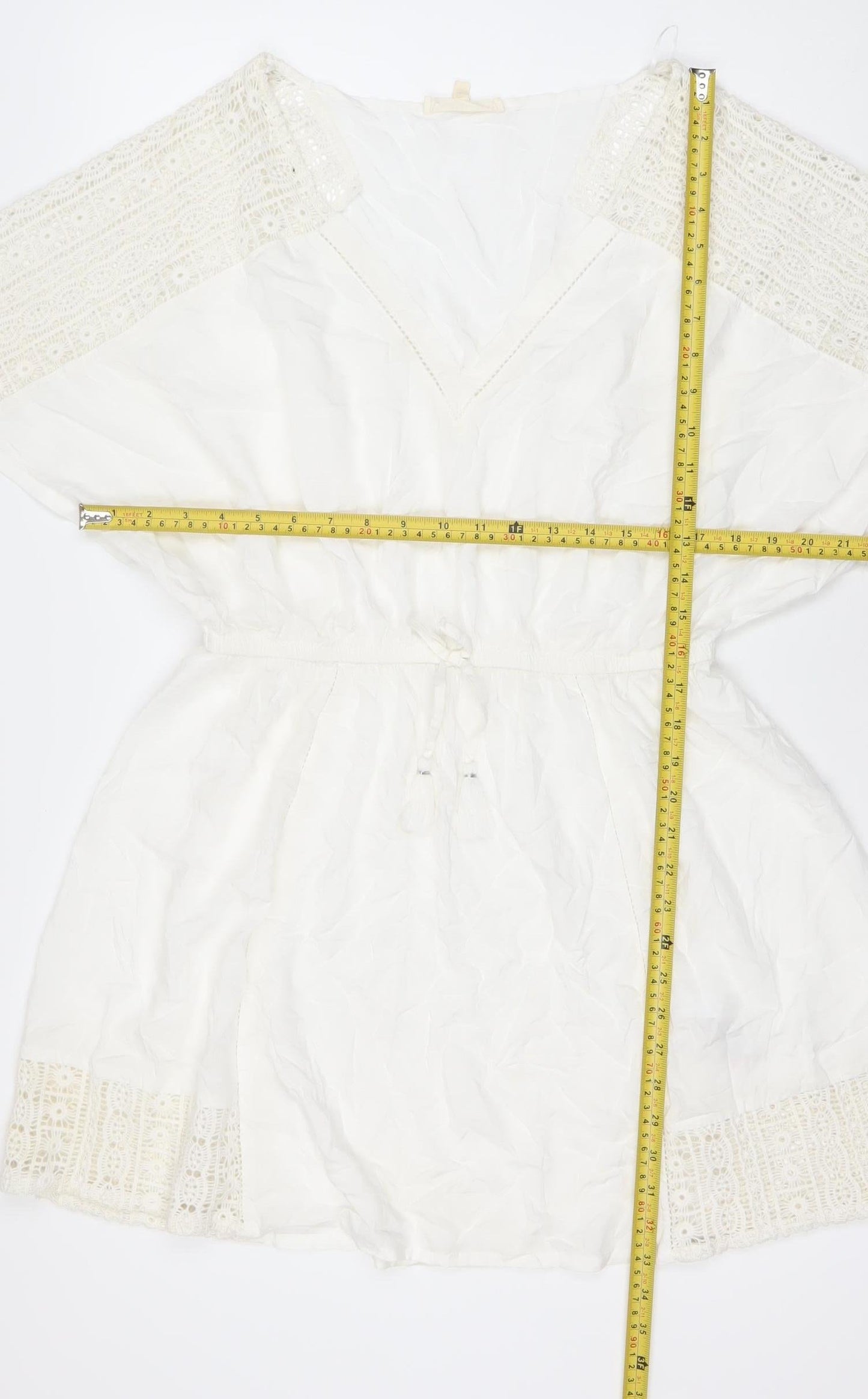 Next Women Ivory Kaftan Dress Size 12 Viscose Crochet Boho Summer
